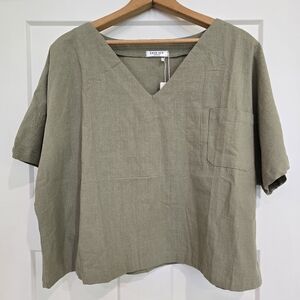 New ekouaer top Women's XL Short-sleeve Green Preppy Posh Pocket Shirt NWT